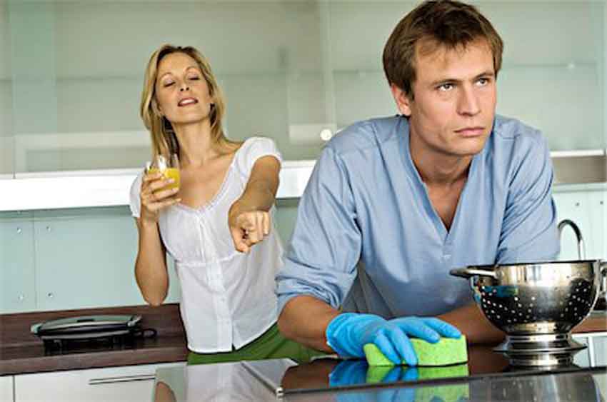 a dominant woman overseeing chores