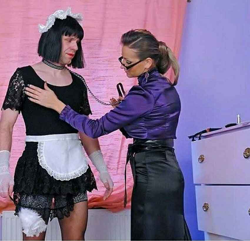 a mistress with her sissy maid doing being inspected