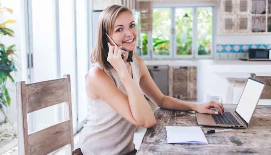 a female dominant makes a call with her smartphone