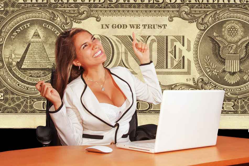 a financially dominant mistress happy with dollar sign